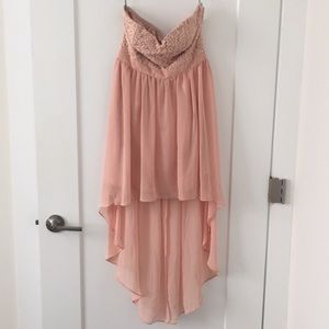 Pink strapless high low dress with lace